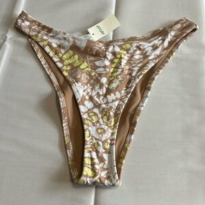 NWT Aerie High Waisted Cheeky Bikini Bottoms Brown Floral Tropical Size Small